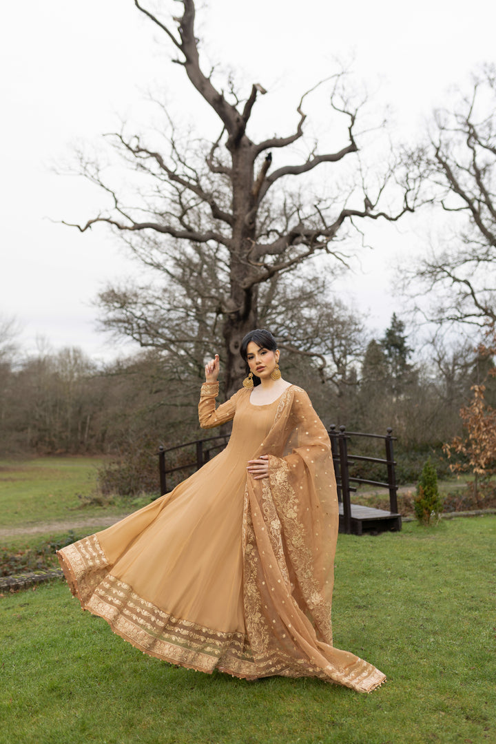 Kaanchi London - Zeenat Chiffon Pishwas For Women - Beige - 3 Piece