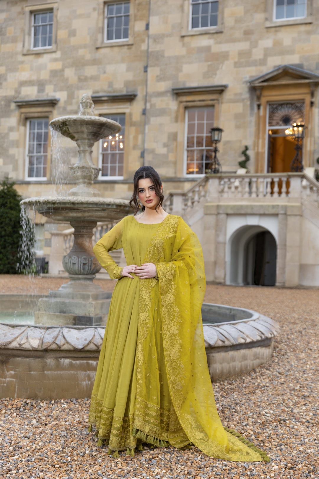 Kaanchi London - Zimal Chiffon Pishwas For Women - Lime Green - 3 Piece