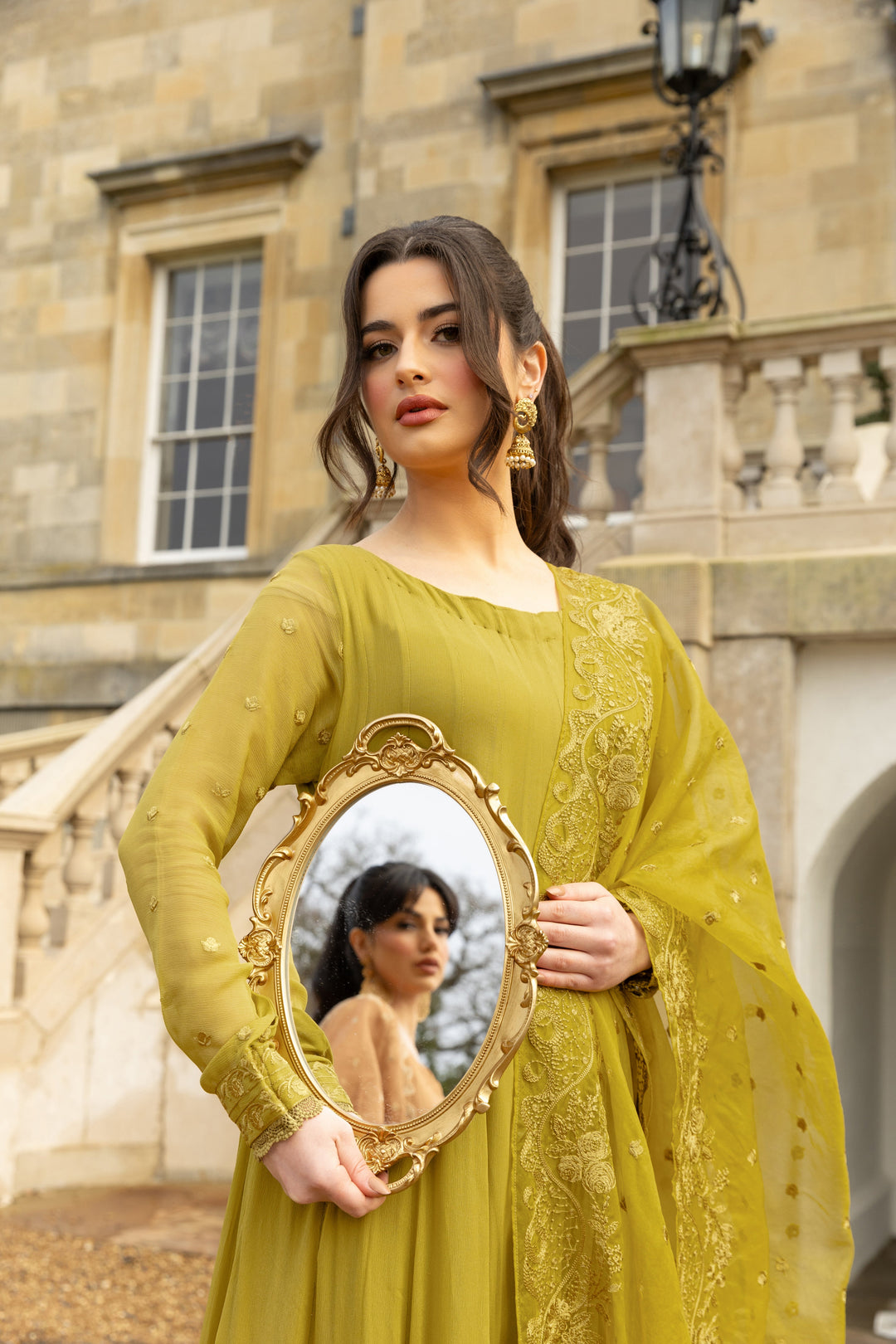 Kaanchi London - Zimal Chiffon Pishwas For Women - Lime Green - 3 Piece