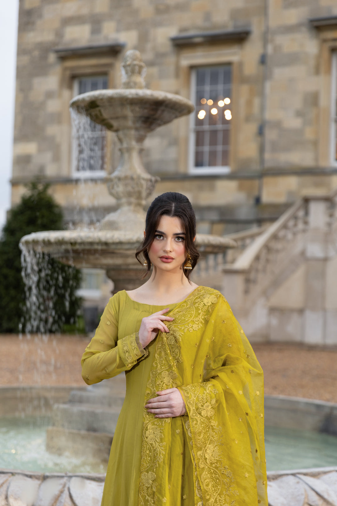 Kaanchi London - Zimal Chiffon Pishwas For Women - Lime Green - 3 Piece
