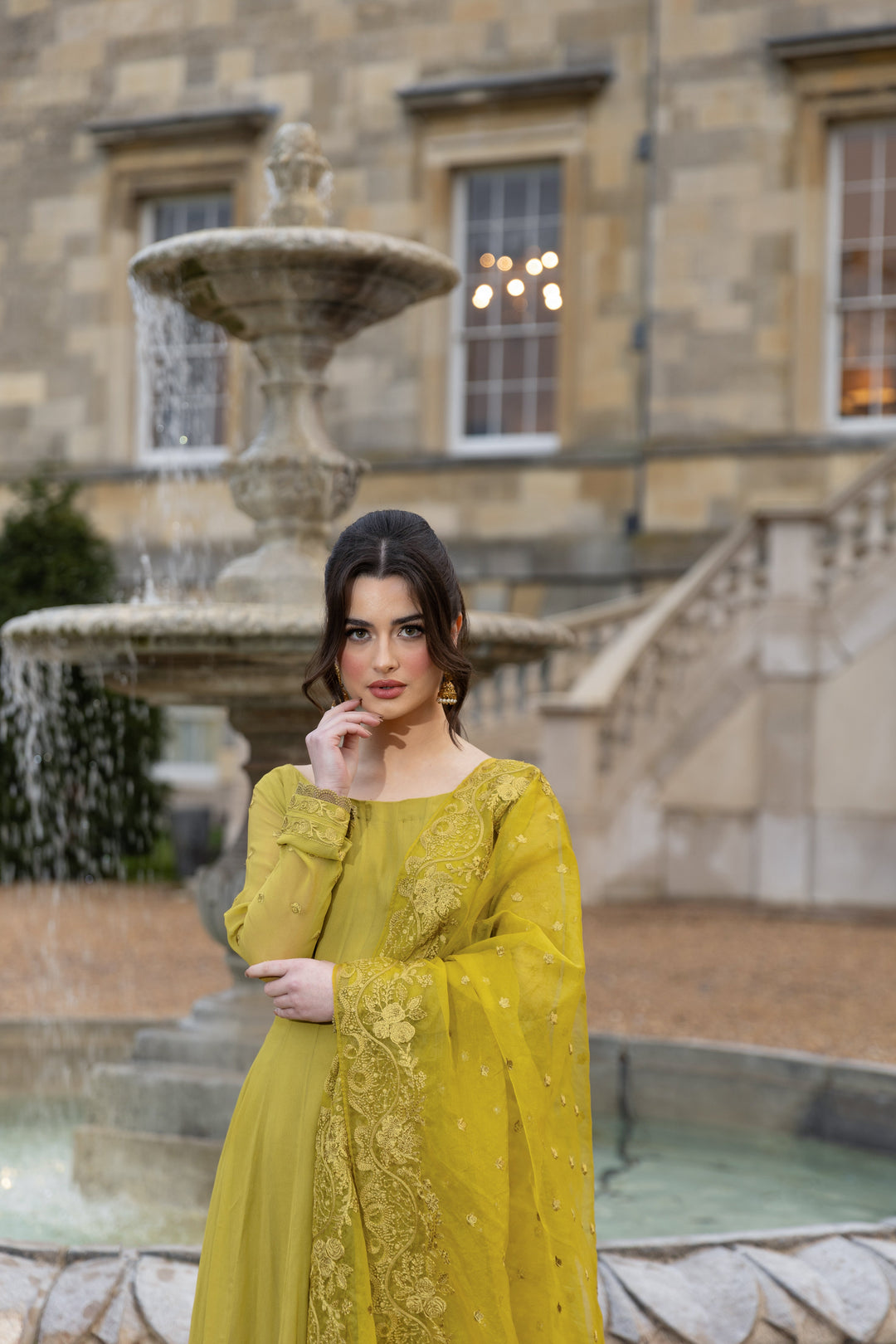 Kaanchi London - Zimal Chiffon Pishwas For Women - Lime Green - 3 Piece