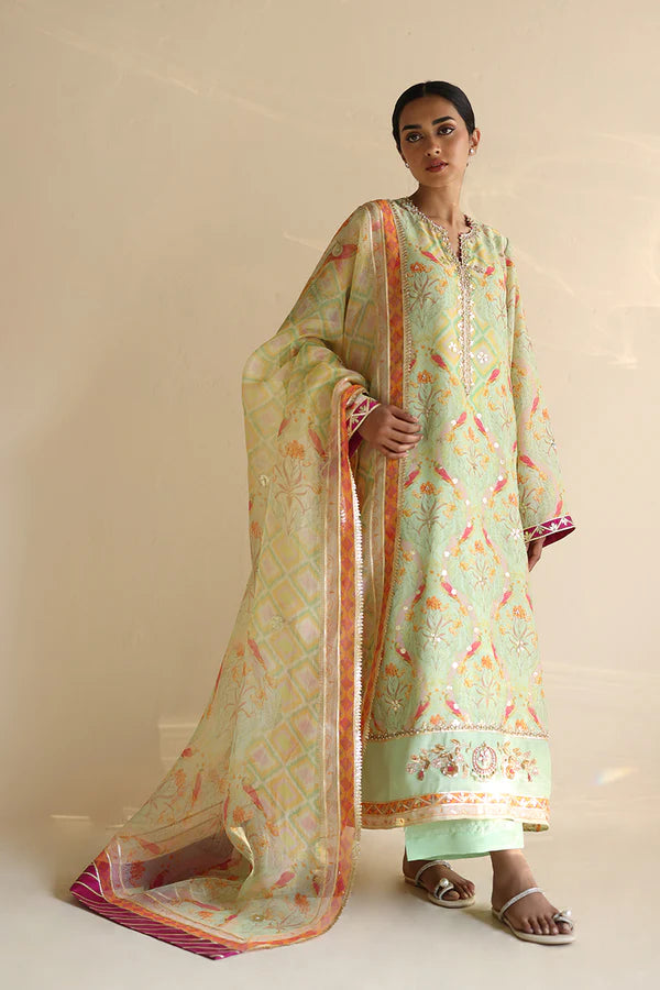 Sania Maskatiya - Kael - Khaddi Silk / Raw Silk / Organza - Mint - 3 Piece