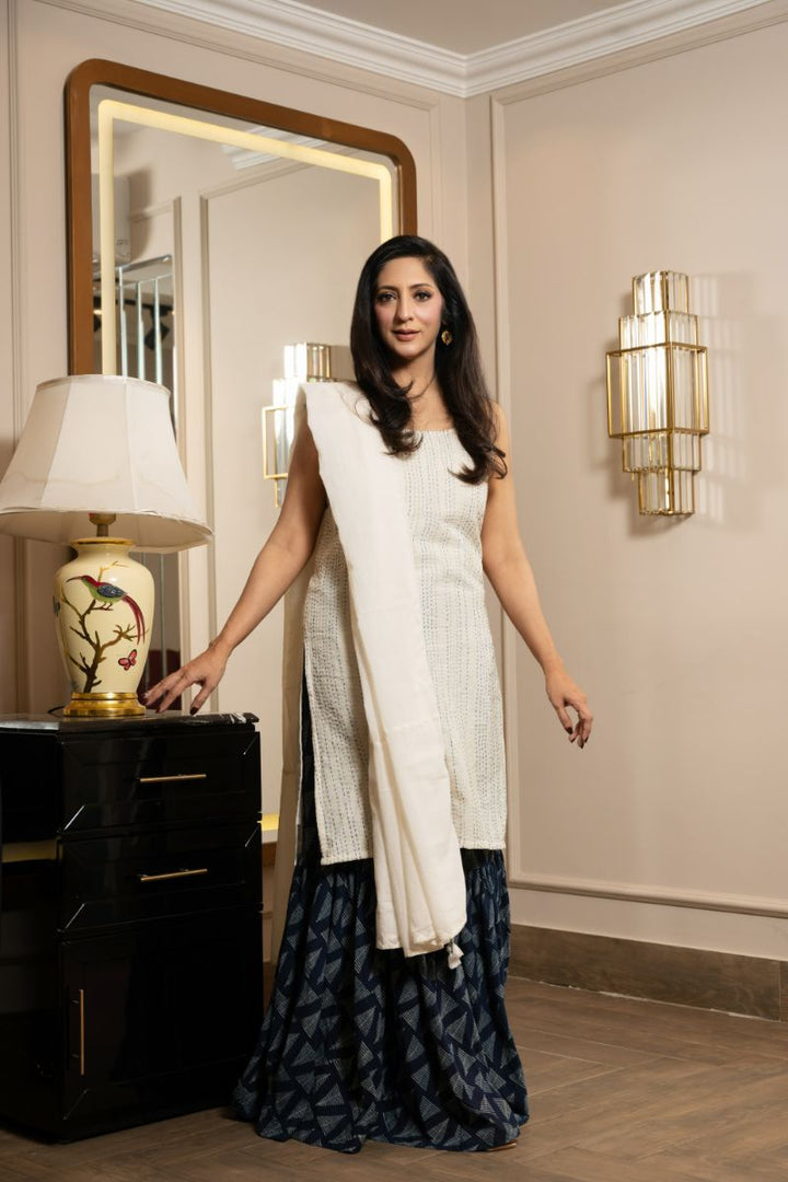 Khanz - Block Printed Gharara - Lawn - 3 Piece
