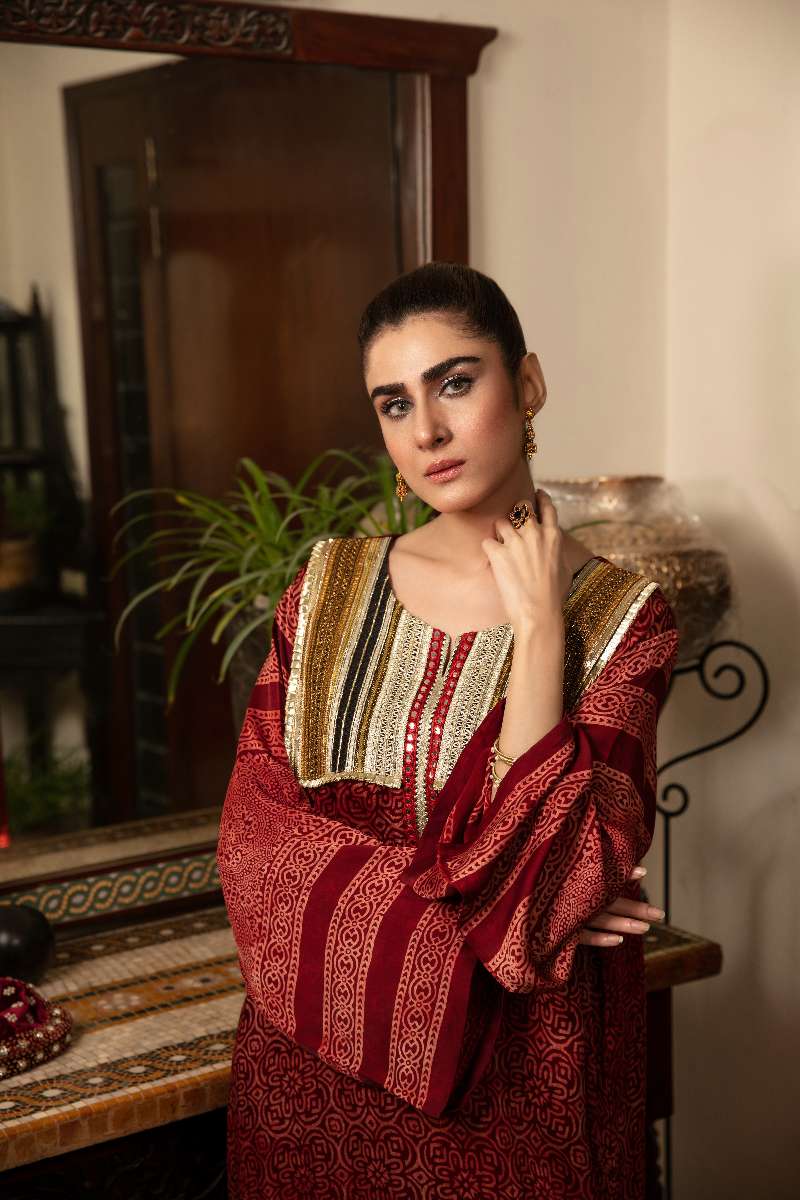 Khanz - Nari Shamooz Silk Kaftaan For Women - Red - 1 Piece