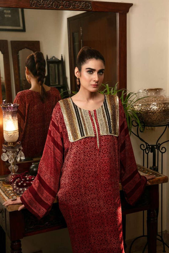 Khanz - Nari Shamooz Silk Kaftaan For Women - Red - 1 Piece