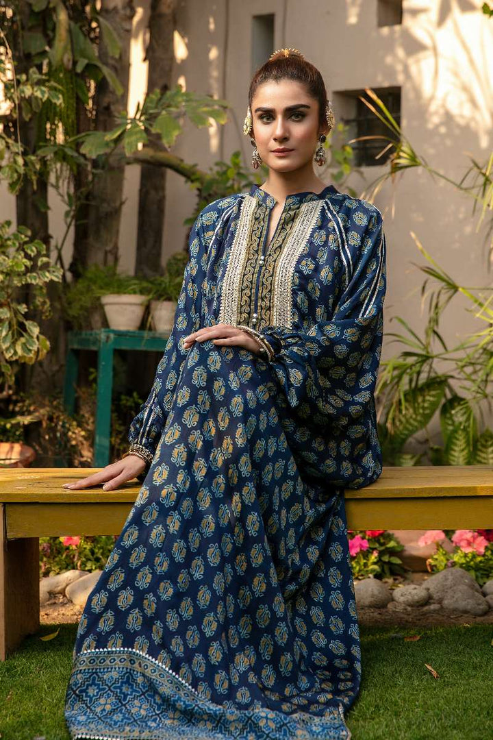 Khanz - Nisa Shamooz Silk Kaftaan For Women - Blue - 1 Piece