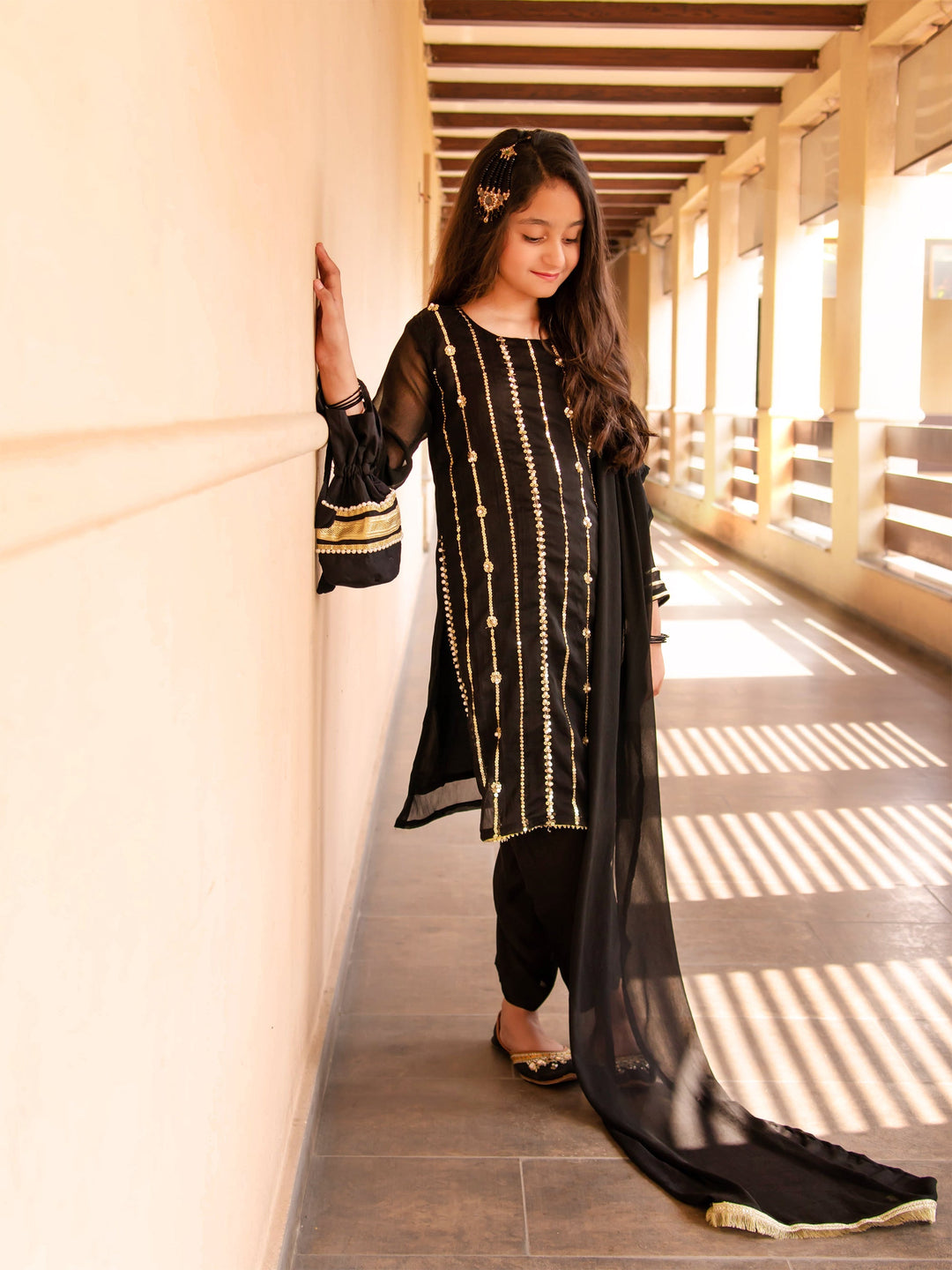 Kidoz Kloset - Night Spark Black Chiffon Embroidered Set For Girl