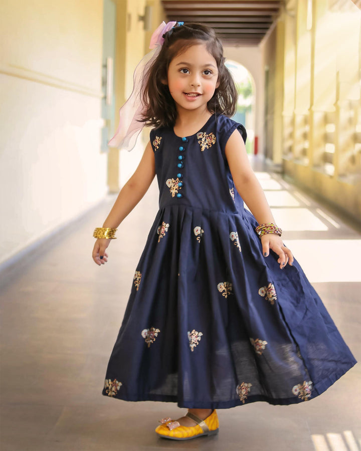 Kidoz Kloset - Stary Night  Block Print Frock For Girl