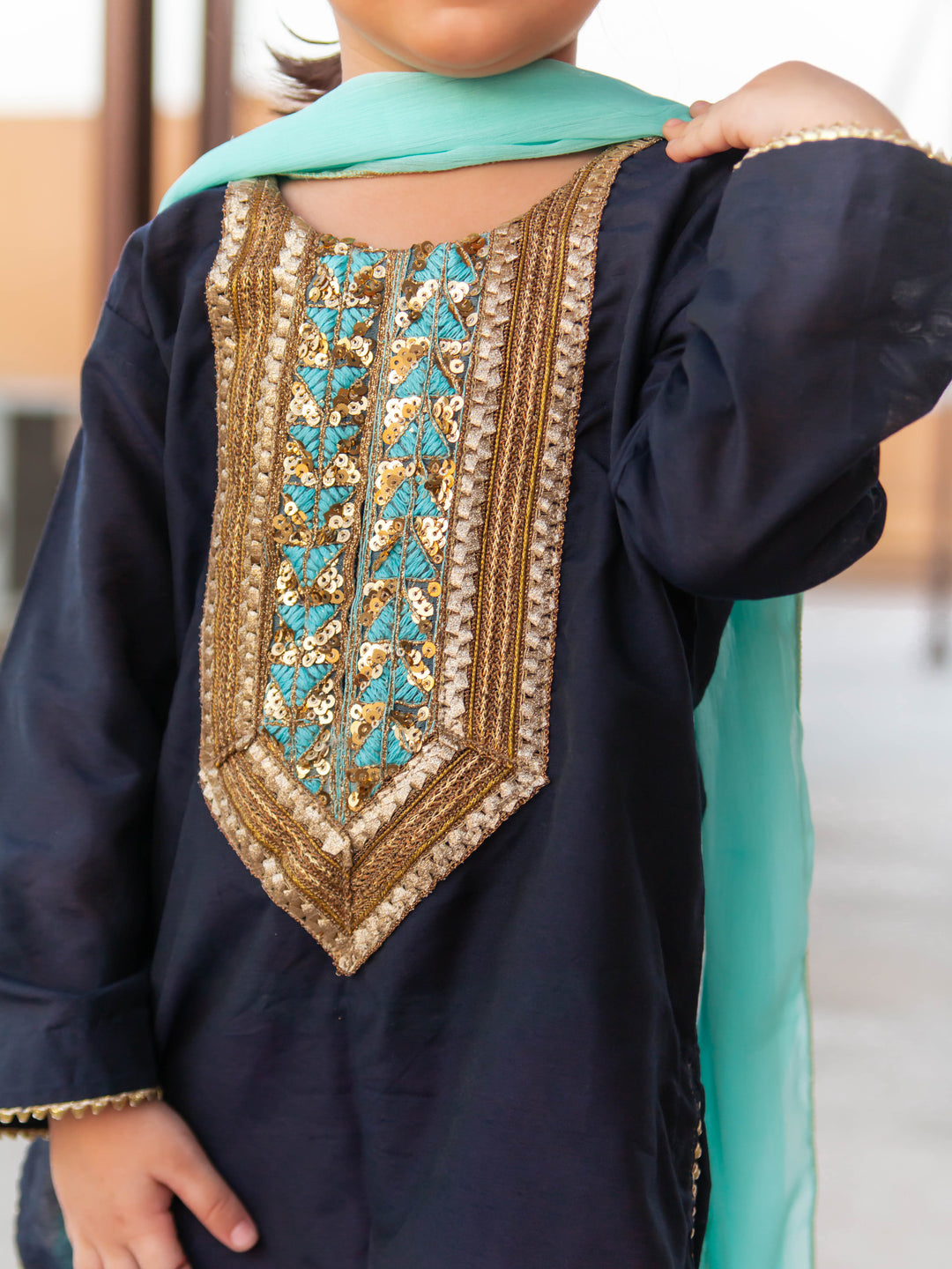 Kidoz Kloset - Stary Night Embroidered Block Print Shalwar Kameez Set For Girl