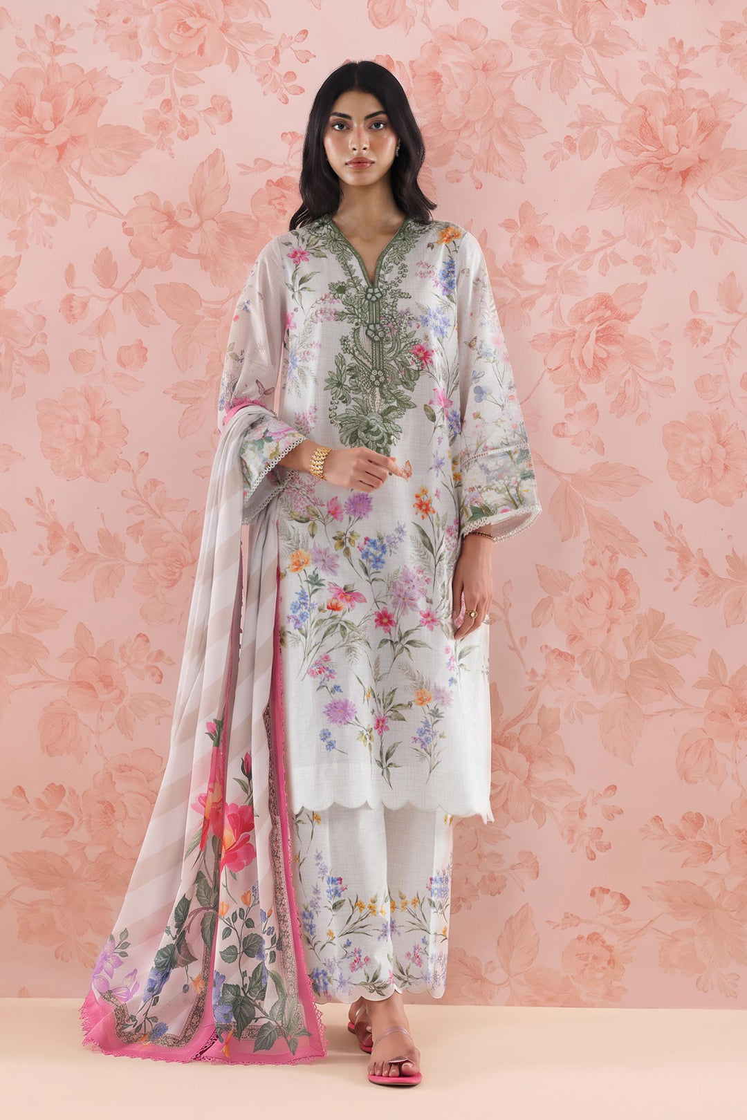 Sana Safinaz Embroidered 3 Piece Lawn Suit Unstitched White