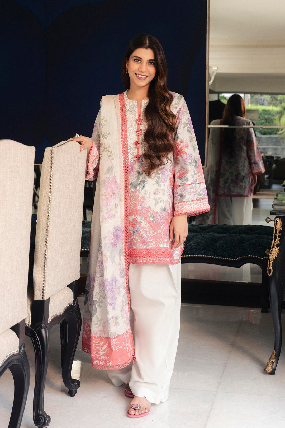 Sana Safinaz Embroidered 3 Piece Lawn Suit Unstitched Off White