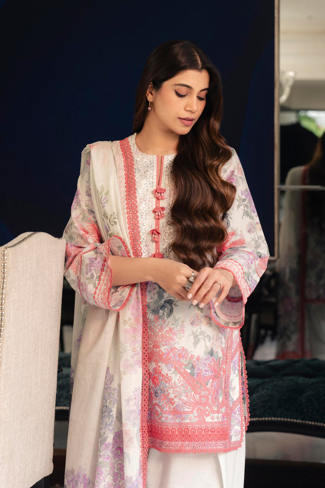 Sana Safinaz Embroidered 3 Piece Lawn Suit Unstitched Off White