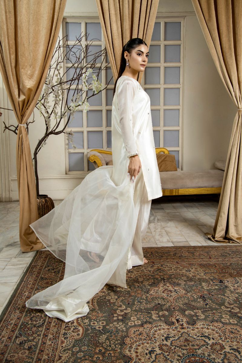 Laleen - Aaina Katan Silk Suit For Women - Off White - 3 Piece