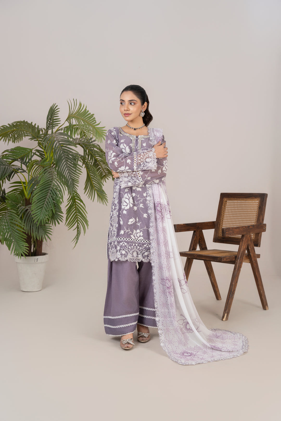 Laleen - Amaira Cotton Silk Suit For Women - Purple - 3 Piece