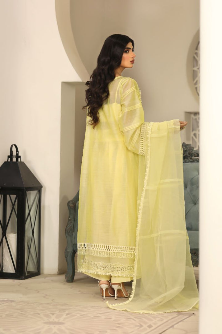 Laleen - Barg Cotton Silk Suit For Women - Yellow - 3 Piece