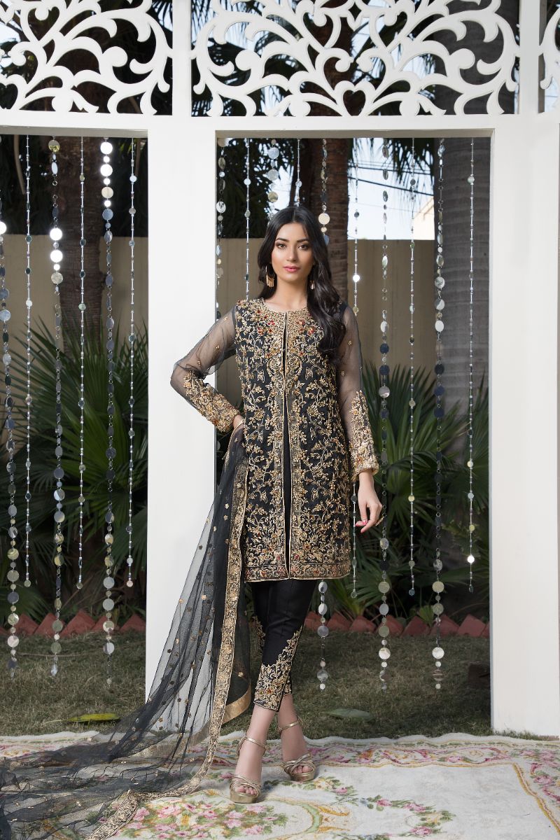 Laleen - Black Jewel Organza Suit For Women - Black - 3 Piece