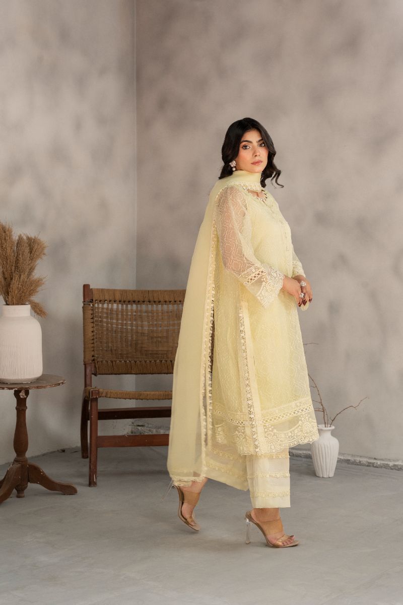 Laleen - Blaze Organza Suit For Women - Yellow - 3 Piece