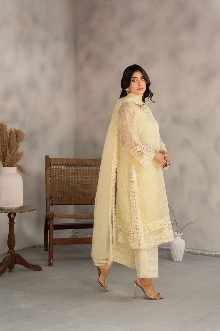 Laleen - Blaze Organza Suit For Women - Yellow - 3 Piece