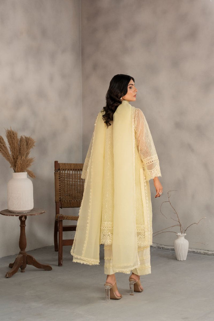 Laleen - Blaze Organza Suit For Women - Yellow - 3 Piece