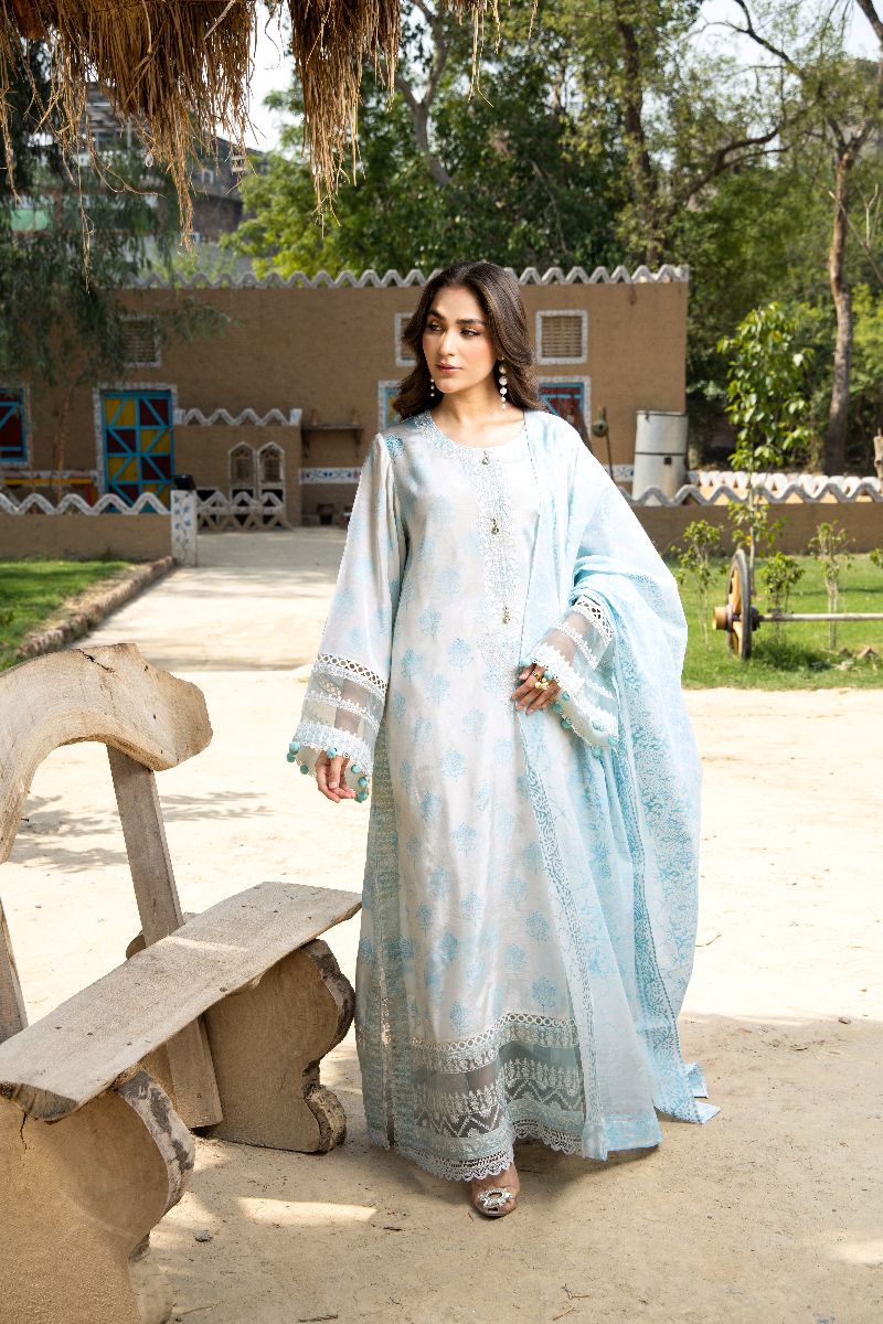 Laleen - Blue Mist Raw Silk Suit For Women - Ice Blue - 3 Piece