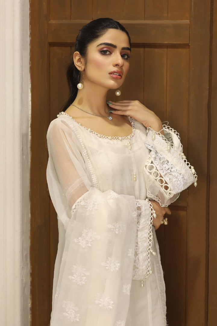 Laleen - Haya Organza Suit For Women - White - 3 Piece