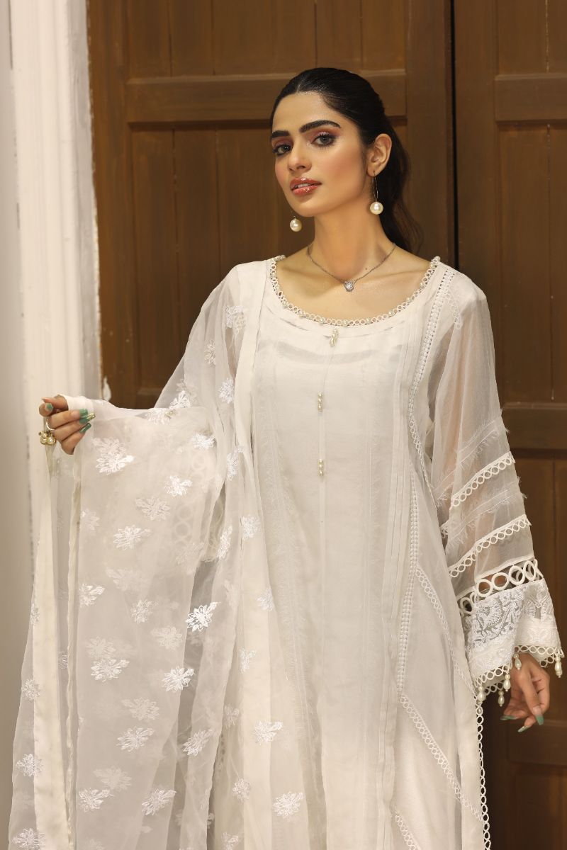 Laleen - Haya Organza Suit For Women - White - 3 Piece