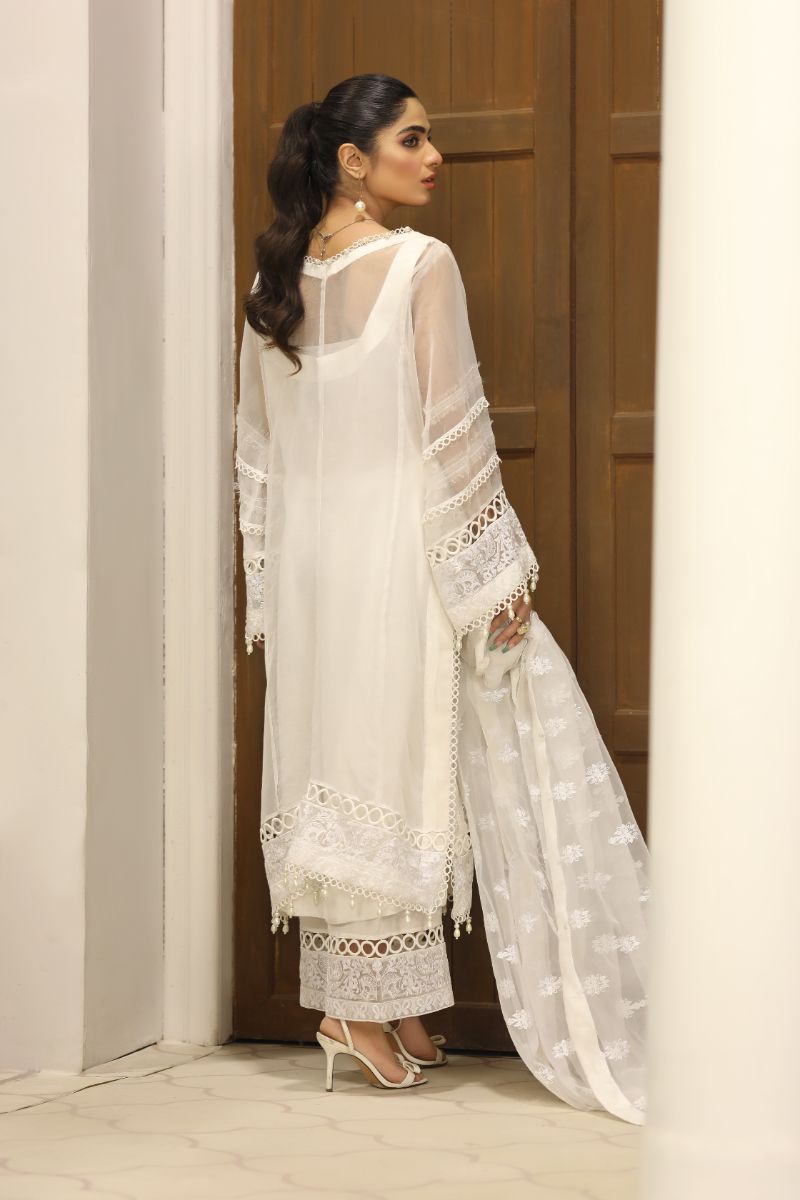 Laleen - Haya Organza Suit For Women - White - 3 Piece
