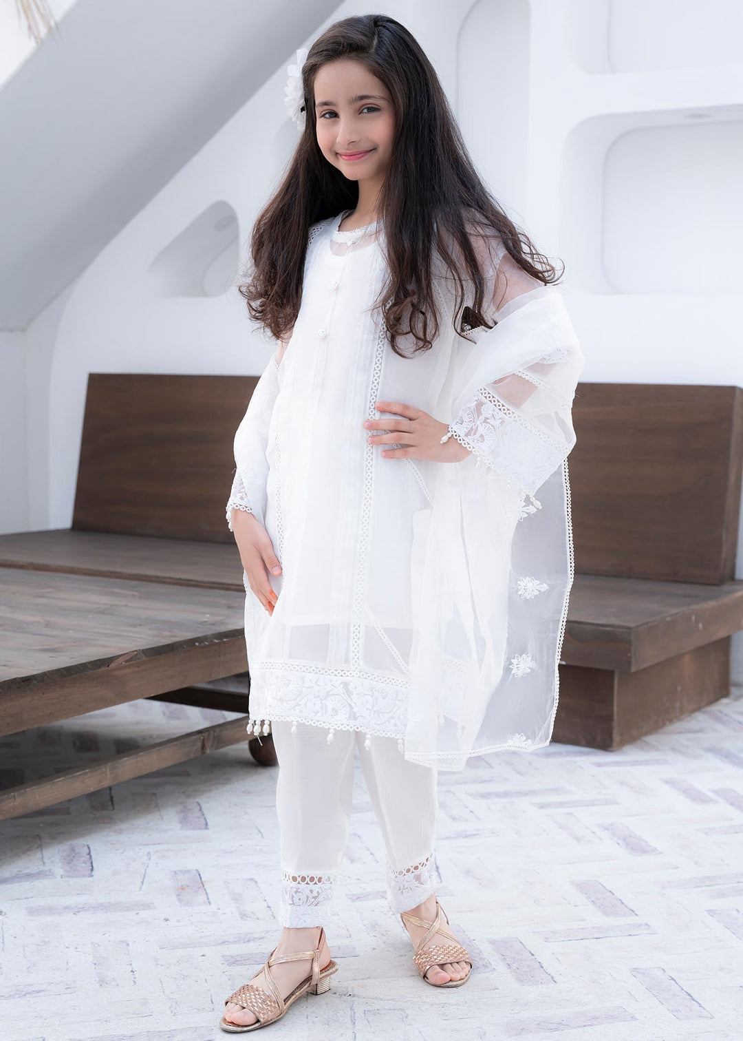 Laleen Haya kids - White 3 Piece Suit