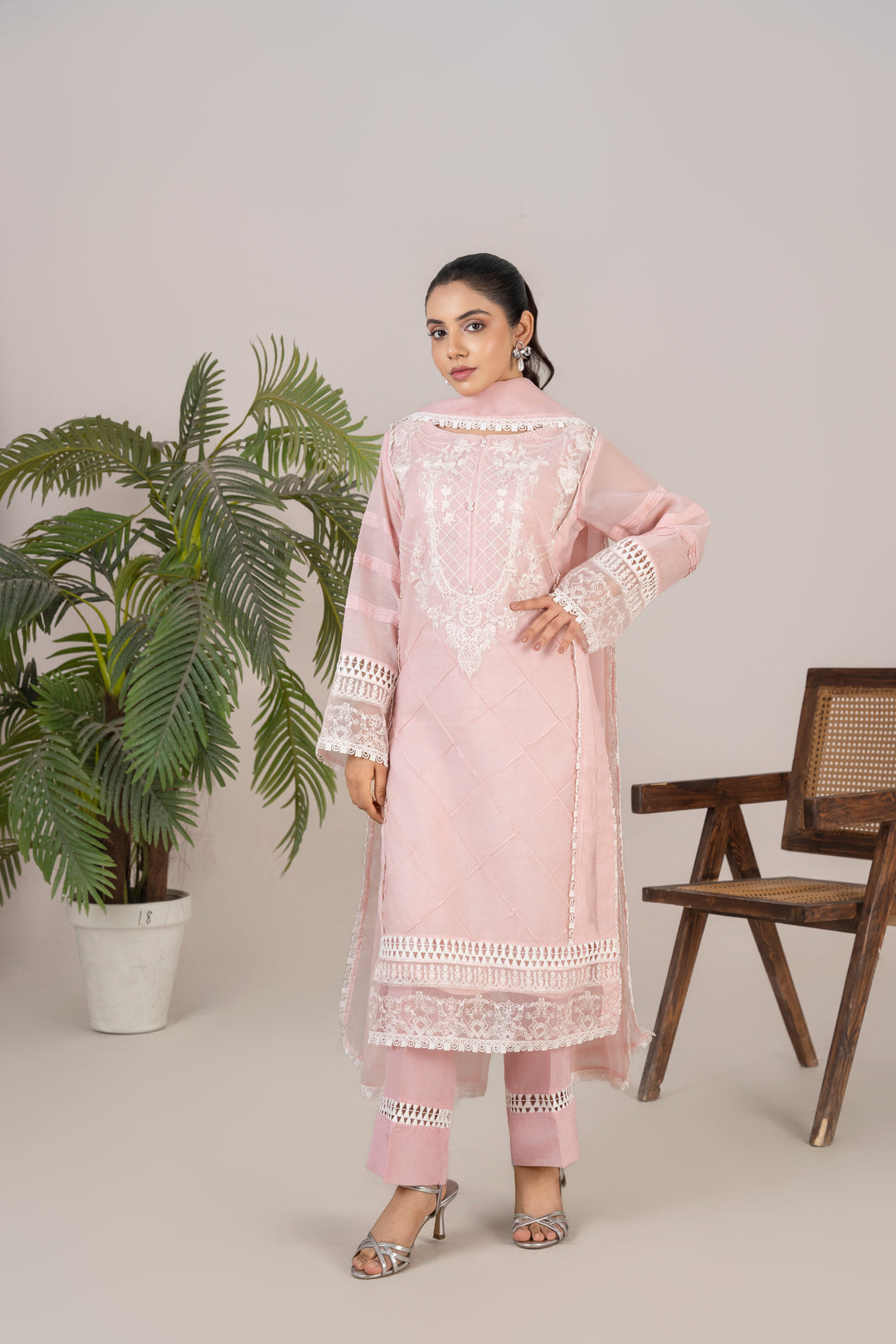 Laleen - Husna Cotton Silk Suit For Women - Baby Pink - 3 Piece