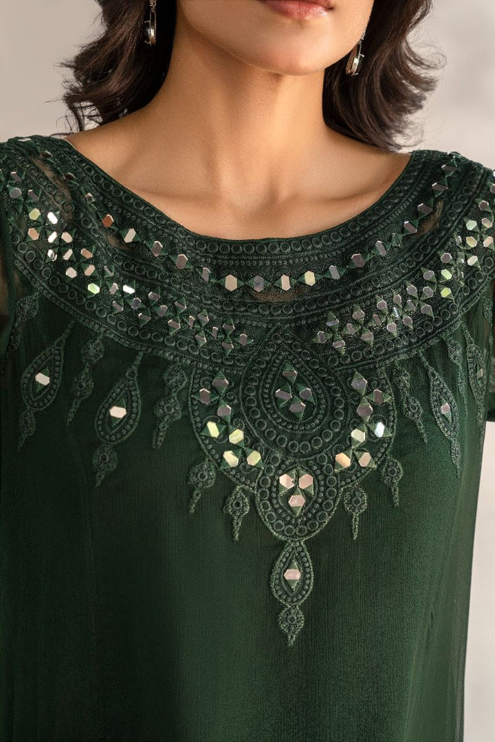Laleen - Inara Chiffon Suit For Women - Bottle Green - 3 Piece