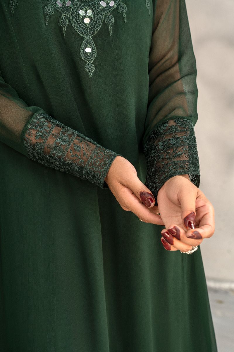 Laleen - Inara Chiffon Suit For Women - Bottle Green - 3 Piece