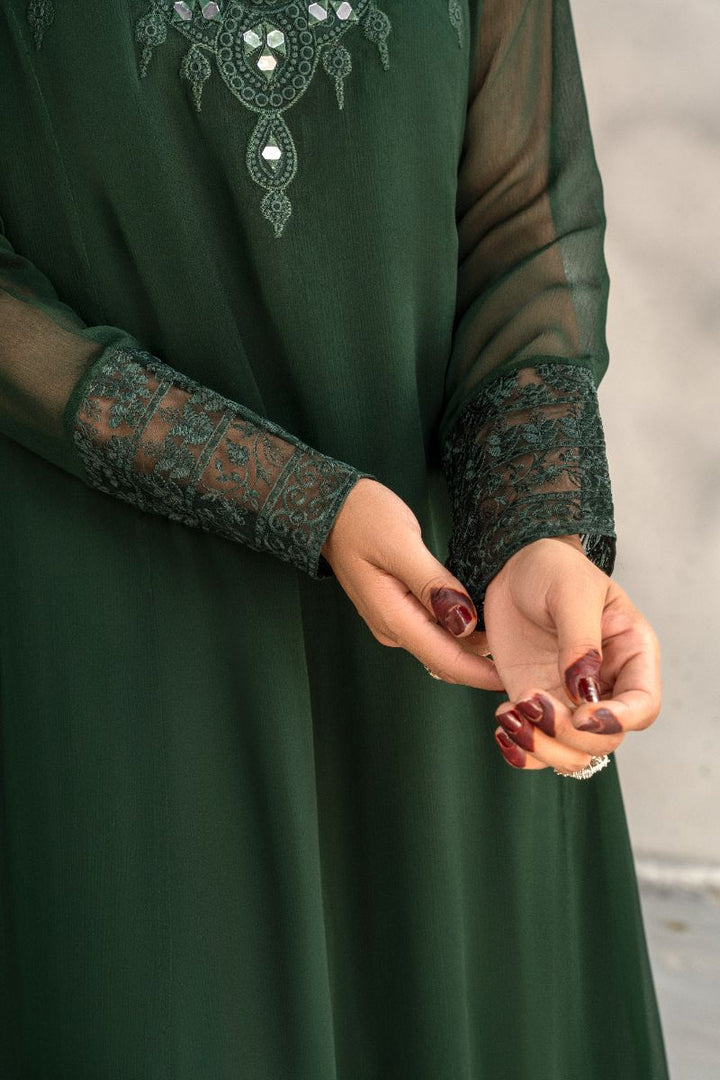 Laleen - Inara Chiffon Suit For Women - Bottle Green - 3 Piece
