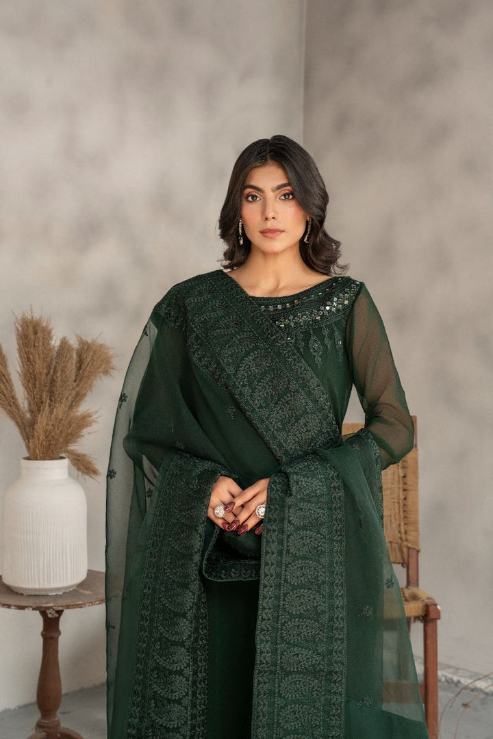 Laleen - Inara Chiffon Suit For Women - Bottle Green - 3 Piece