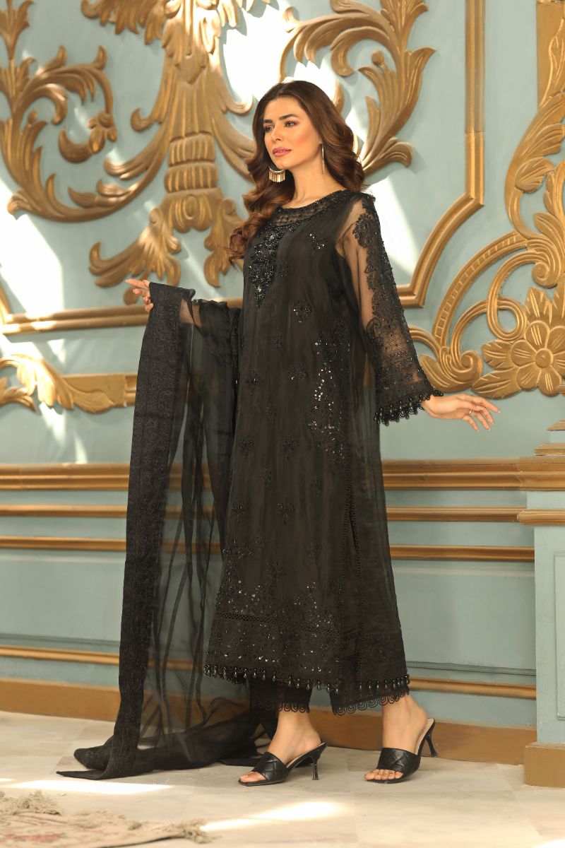 Laleen - Kajal Organza Suit For Women - Black - 3 Piece