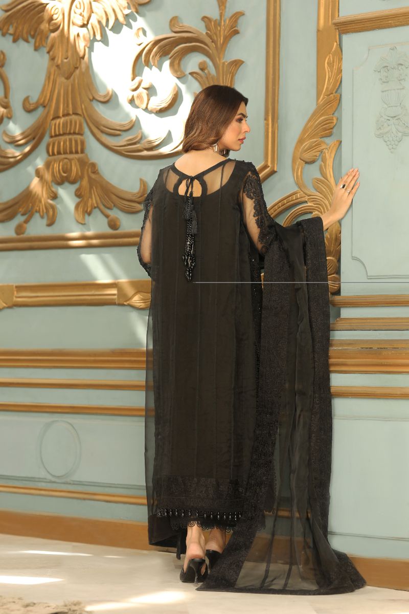 Laleen - Kajal Organza Suit For Women - Black - 3 Piece