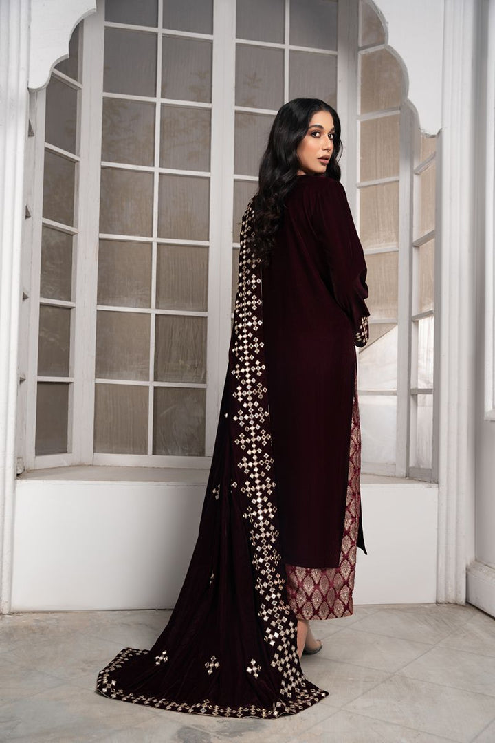 Laleen Marigold Suit Maroon 3 Piece