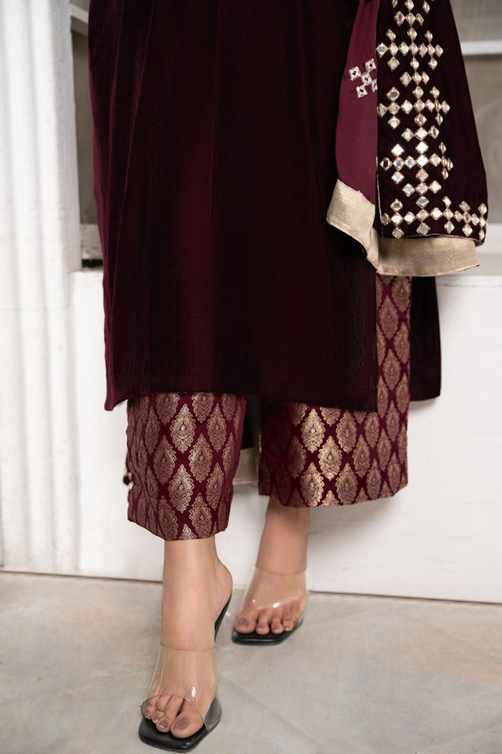 Laleen Marigold Suit Maroon 3 Piece