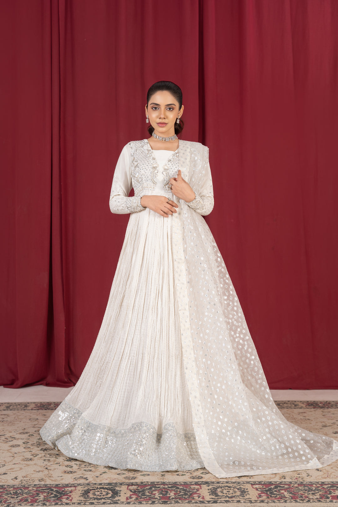 Laleen - Mehar Raw Silk Frock For Women - Ivory - 3 Piece