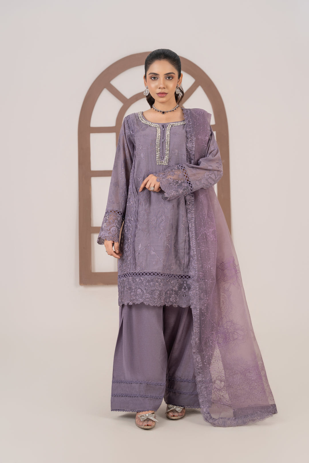 Laleen - Mehrin Cotton Silk Suit For Women - Purple - 3 Piece