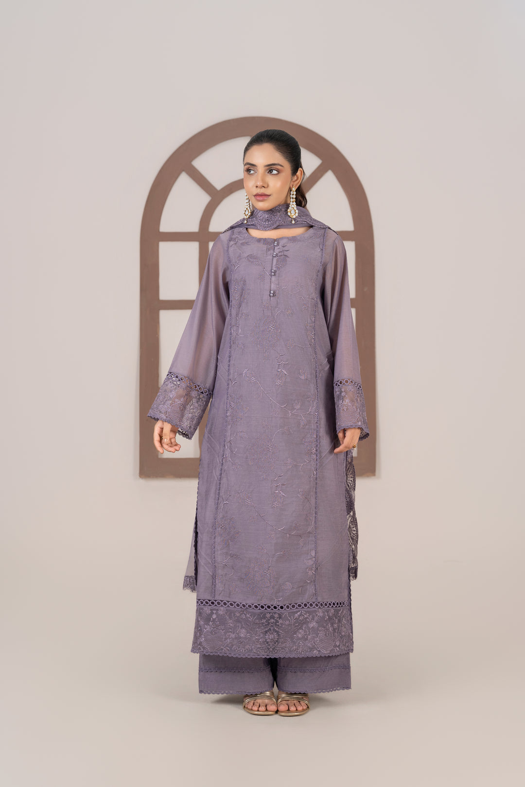 Laleen - Mehwar Cotton Silk Suit For Women - Purple - 3 Piece