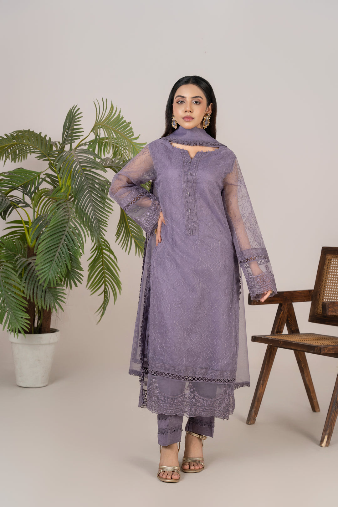 Laleen - Noorah Organza Suit For Women - Purple - 3 Piece