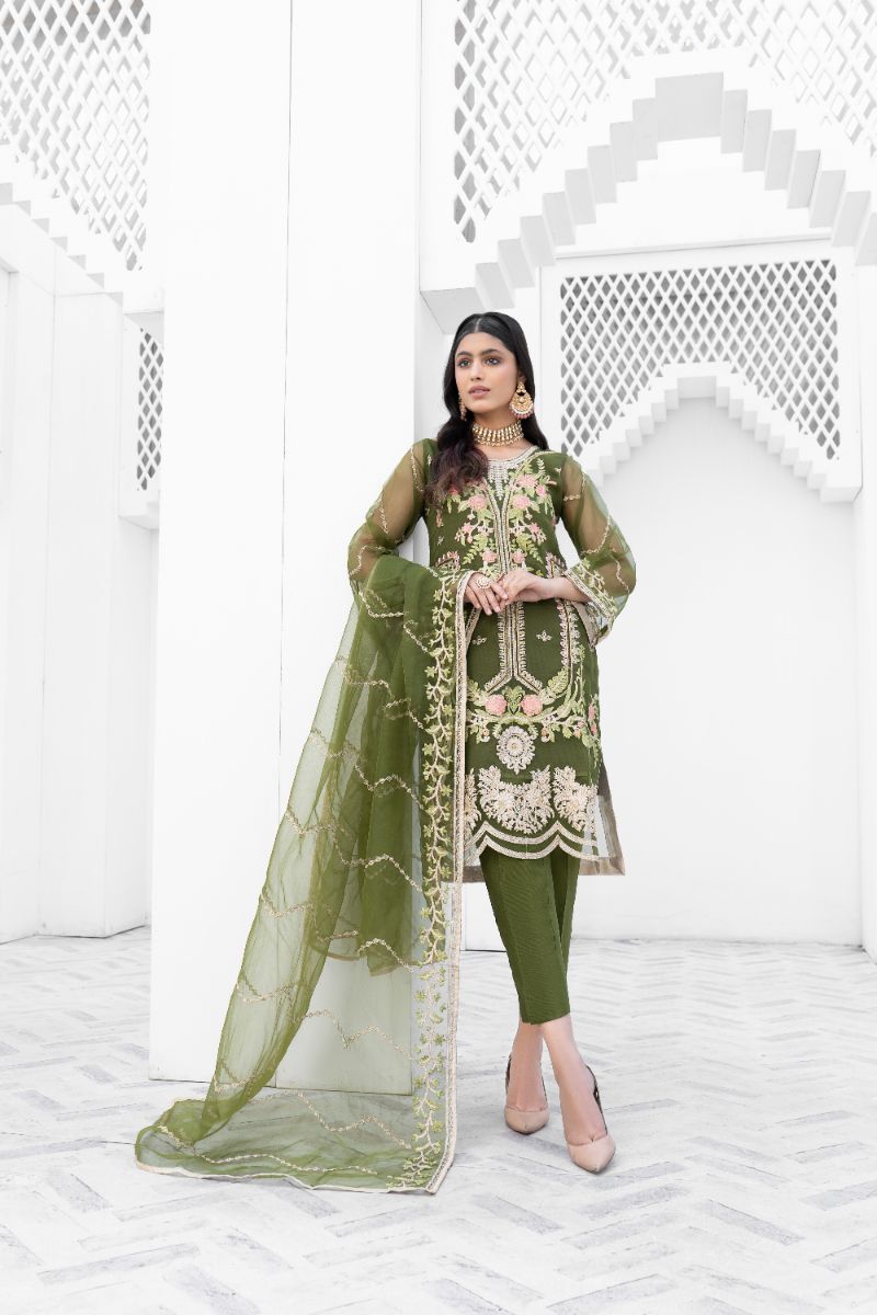 Laleen - Onyx Organza Suit For Women - Green - 3 Piece