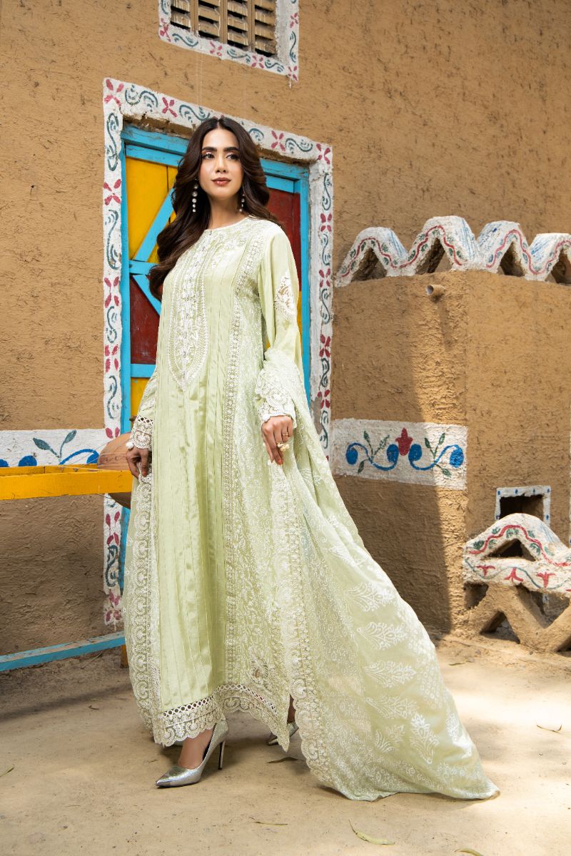 Laleen - Pistelle Raw Silk Suit For Women - Mint Green - 3 Piece
