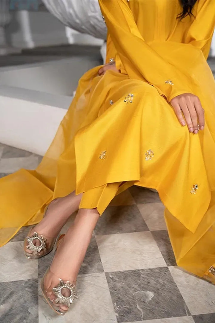 Laleen Resham Suit Yellow 3 Piece