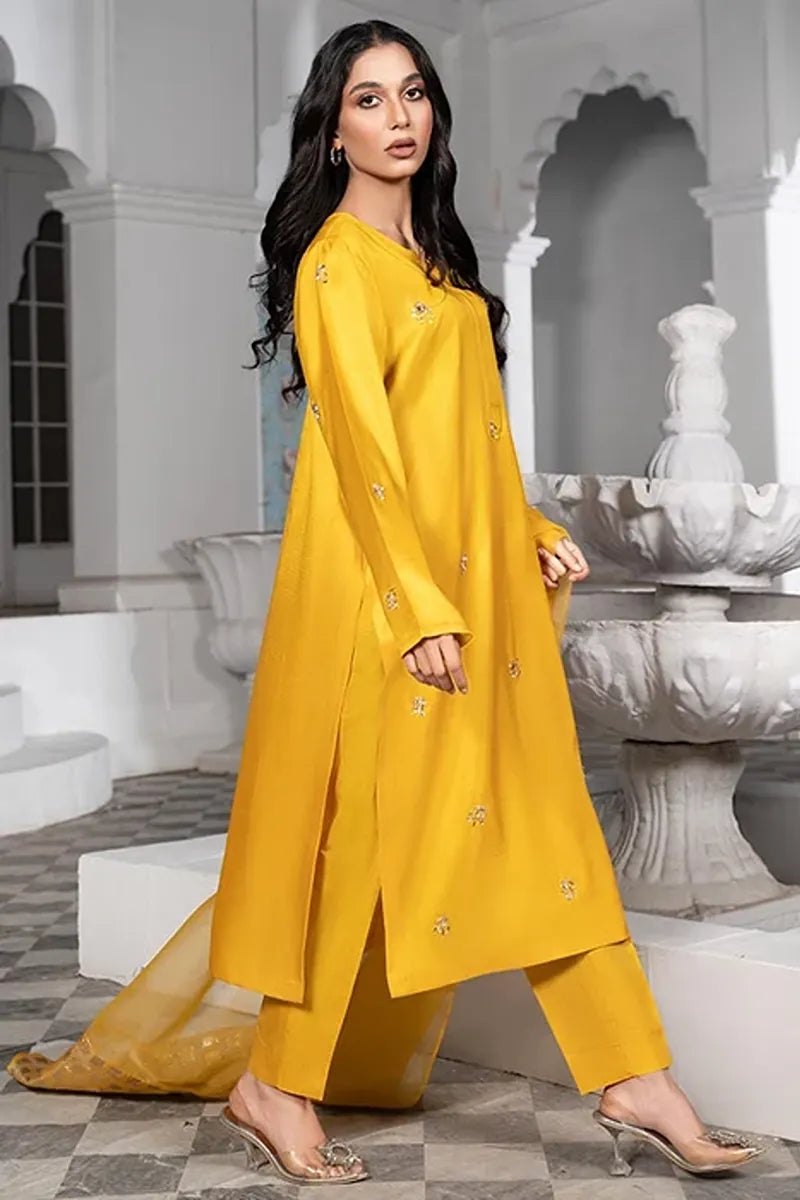 Laleen Resham Suit Yellow 3 Piece