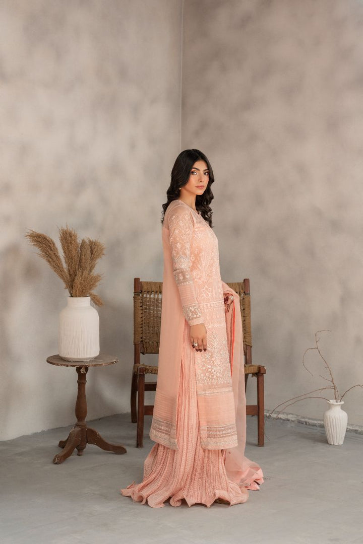 Laleen - Rosee Organza Sharara For Women - Peach Pink - 3 Piece