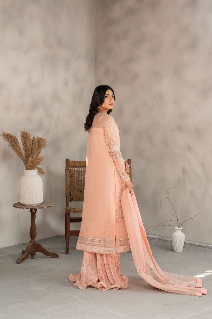 Laleen - Rosee Organza Sharara For Women - Peach Pink - 3 Piece