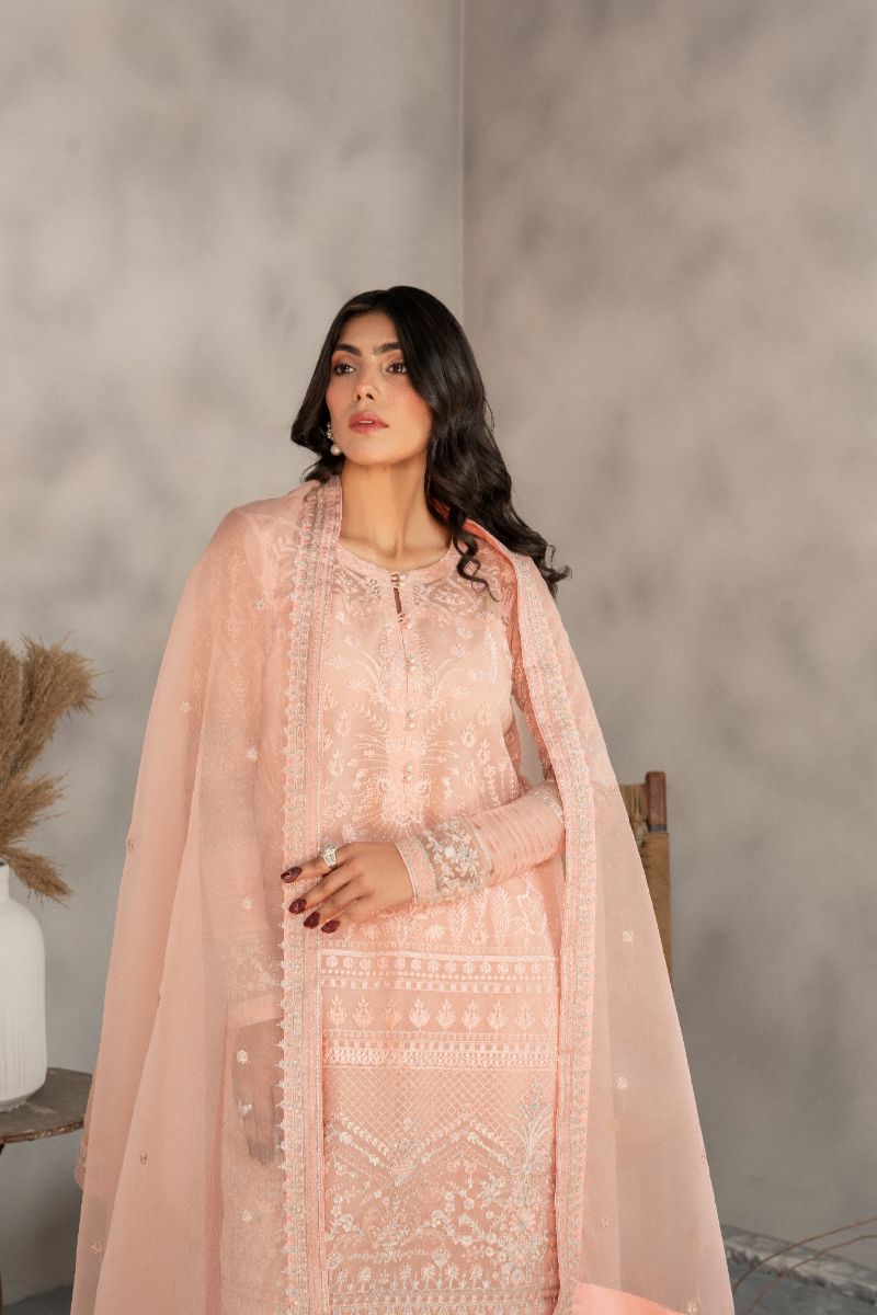 Laleen - Rosee Organza Sharara For Women - Peach Pink - 3 Piece