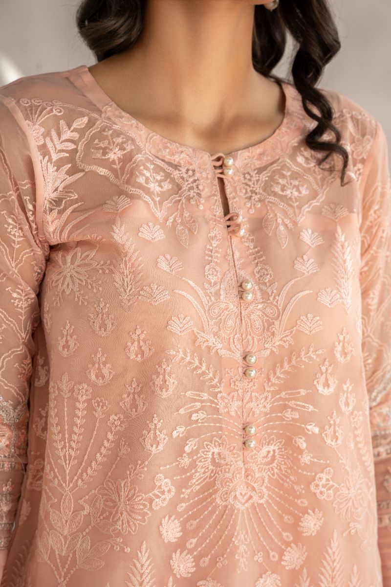 Laleen - Rosee Organza Sharara For Women - Peach Pink - 3 Piece