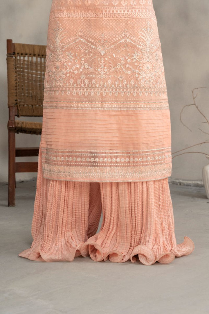 Laleen - Rosee Organza Sharara For Women - Peach Pink - 3 Piece